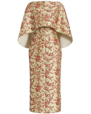 Alberta Ferretti Floral-Print Cape Midi Dress - Natural