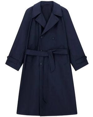 Giorgio Armani Double-Breasted Belted Trench Coat - Blue