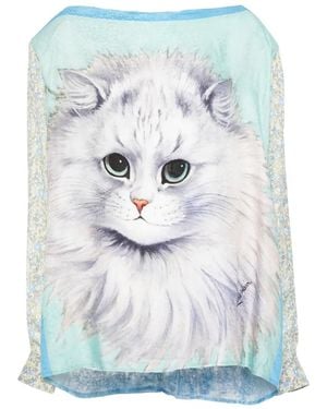 BARBARA BOLOGNA Cat-Print Tie-Neck Blouse - Grey