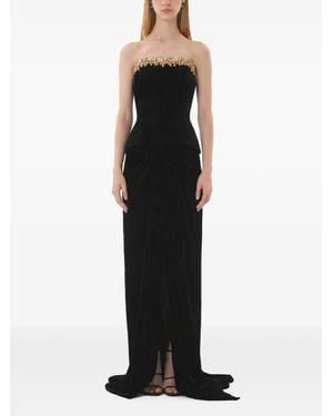 Dina Melwani Crystal-Trim Velvet Maxi Dress - Black