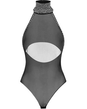 Oséree Crystal-Embellished Turtleneck Bodysuit - Grey