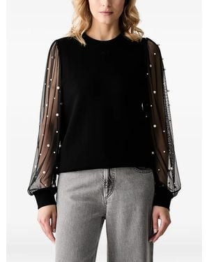 KARL LAGERFELD Faux-Pearl Sheer-Sleeve Top - Black