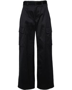 Sacai Embroidered Wool Wide-Leg Pant in Black | Lyst