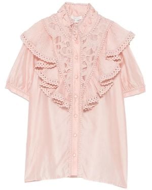 Paperlace Ruffled Lace-Trim Shirt - Pink
