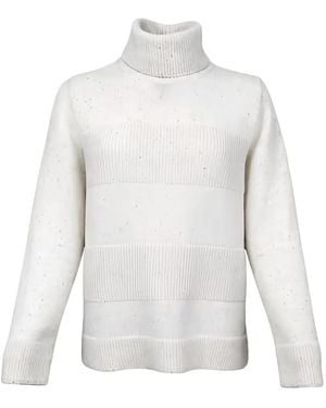 D.exterior Gestreifter Rollkragenpullover - Weiß