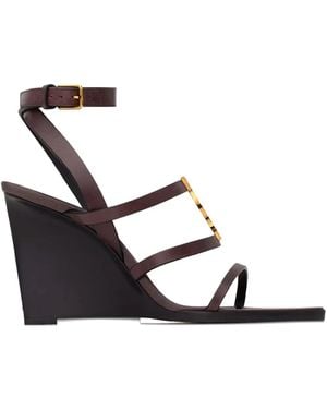 Saint Laurent 90mm Cassandre Wedge Sandals - Metallic