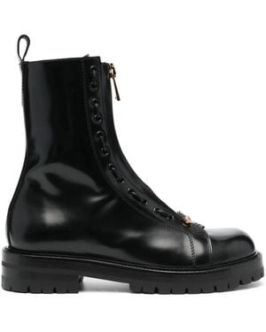 Versace Zip-Up Leather Boots - Black