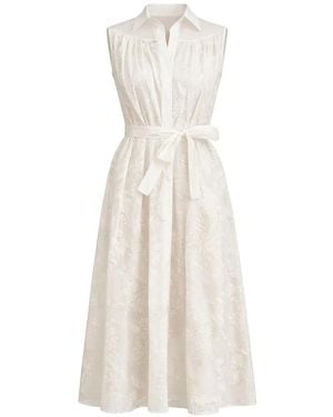 Psophia Ethereal Floral Belted Midi Dress - White