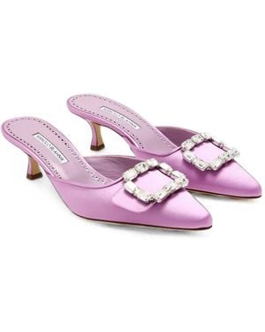 Manolo Blahnik Maysale Crystal-Buckle Mules - Pink