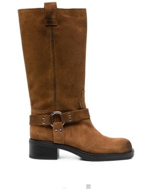 GISEL B Harness-Detail Square-Toe Boots - Brown