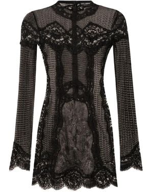 Dolce & Gabbana Lace-Panel Long-Sleeve Mini Dress - Black