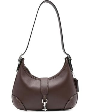 COACH Hamptons Clasp-Detail Leather Shoulder Bag - Brown