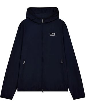 EA7 Logo-Print Hooded Jacket - Blue