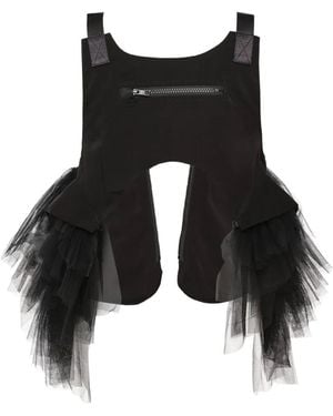 Noir Kei Ninomiya Tulle-Trimmed Buckled Vest - Black