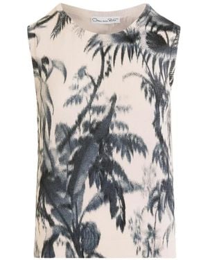 Oscar de la Renta Chiné Palm Leaves Tank Top - White