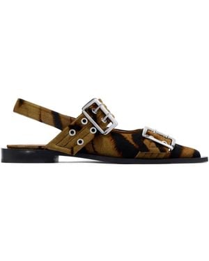 Ganni Buckle-Detail Zebra-Print Mules - White