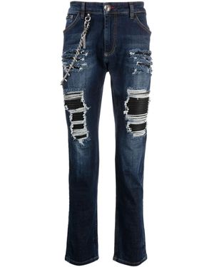 Philipp Plein Halbhohe Straight-Leg-Jeans - Blau