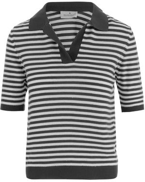 Bruno Manetti Striped-Pattern Collared T-Shirt - Gray