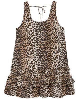 Ganni Leopard-Print Ruffled Dress - Brown