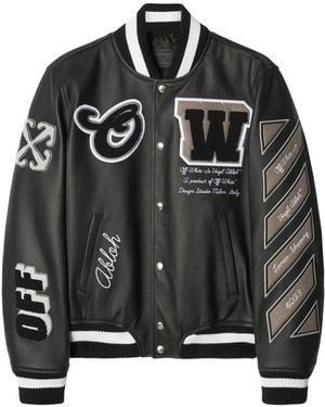 Off-White c/o Virgil Abloh Off- Moon Leather Varsity Jacket - Black
