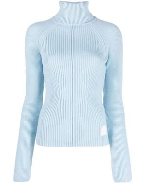 Marc Jacobs Fitted Ribbed Turtleneck Sweater With Vertical Tex - Blau