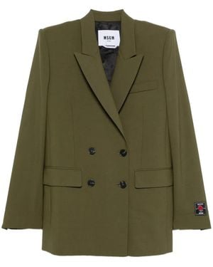 MSGM Double-Breasted Flap-Pocket Blazer - Green