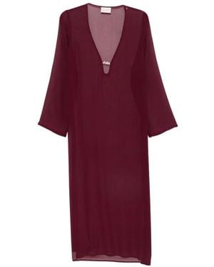 MC2 Saint Barth Plunging V-Neck Side-Slit Dress - Red
