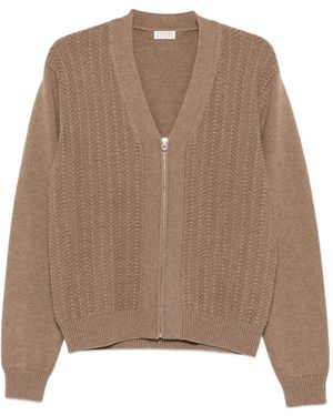 Fursac V-Neck Zip-Up Cardigan - Brown
