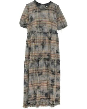 R13 Vestido Deshilachado A Cuadros - Gris