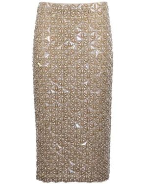 P.A.R.O.S.H. Sequin Floral Midi Skirt - Natural