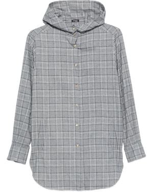 Kiton Check-Pattern Hooded Shirt - Grey