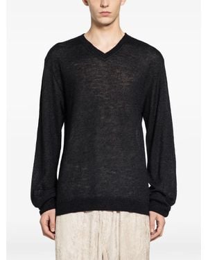 MYTHINKS Alpaca Shaggy V-Neck Sweater - Black