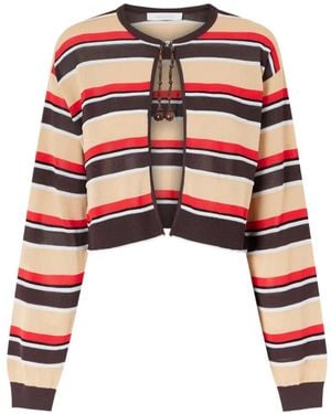 Rabanne Striped Bead-Embellished Cardigan - Red