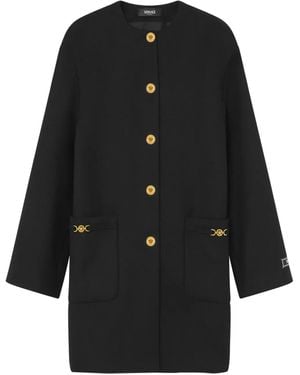 Versace ノーカラー キャバンコート - ブラック