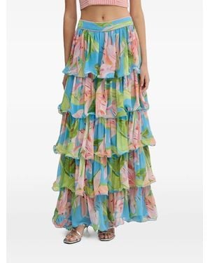 FARM Rio Lily Tiered Ruffled Maxi Skirt - Blue