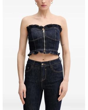 GAUDI Ruffled-Trim Zip-Up Corset Top - Blue