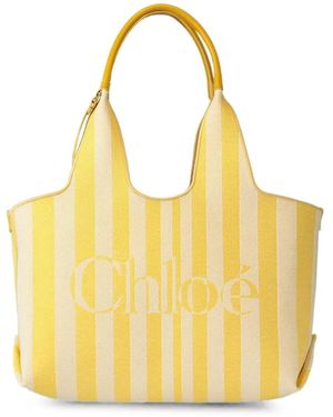 Chloé Striped Logo-Print Tote Bag - Yellow