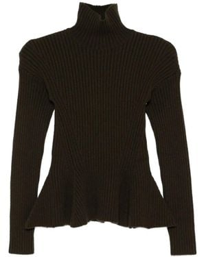 Max Mara Pull Nervuré À Design Péplum - Noir