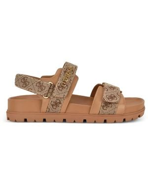 Guess Florizy2 Monogram-Print Touch-Strap Sandals - Brown