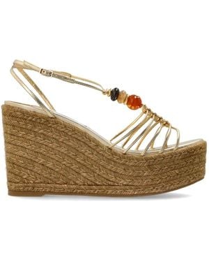 Jimmy Choo Sandales Compensées Lemi Wedge 50 À Perles - Natural
