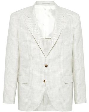 Brunello Cucinelli Check-Pattern Notched-Lapel Blazer - White