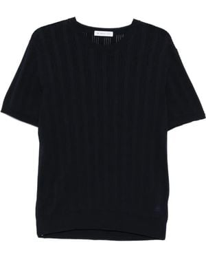 Manuel Ritz Vertical Stripe Perforated T-Shirt - Black