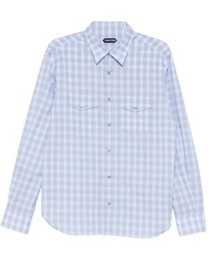 Tom Ford Check Snap-Button Shirt - Blue