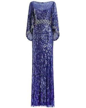 Jenny Packham Ines Embellished Long-Sleeved Maxi Dress - Blue