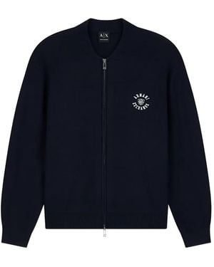 ARMANI EXCHANGE Logo-Embroidered Zip-Up Sweater - Blue
