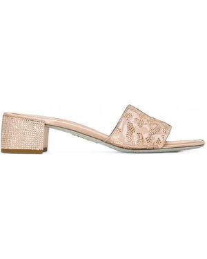 Rene Caovilla Allura Crystal-Embellished Leopard-Pattern Sandals - Natural