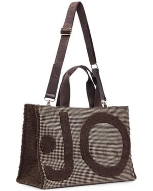 Liu Jo Large Check Fabric Tote Bag - Brown