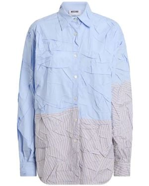 Moschino Crinkled-Finish Striped Shirt - Blue