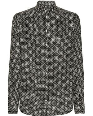 Dolce & Gabbana Geometric-Print Silk Shirt - Grey