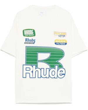 Rhude Graphic-Print Logo-Detail T-Shirt - Blue